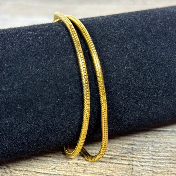 Crown Trifari Jewelry - VTG 1950s Crown Trifari GoldTone Double Strand Snake Chain Bracelet T Logo Charm
